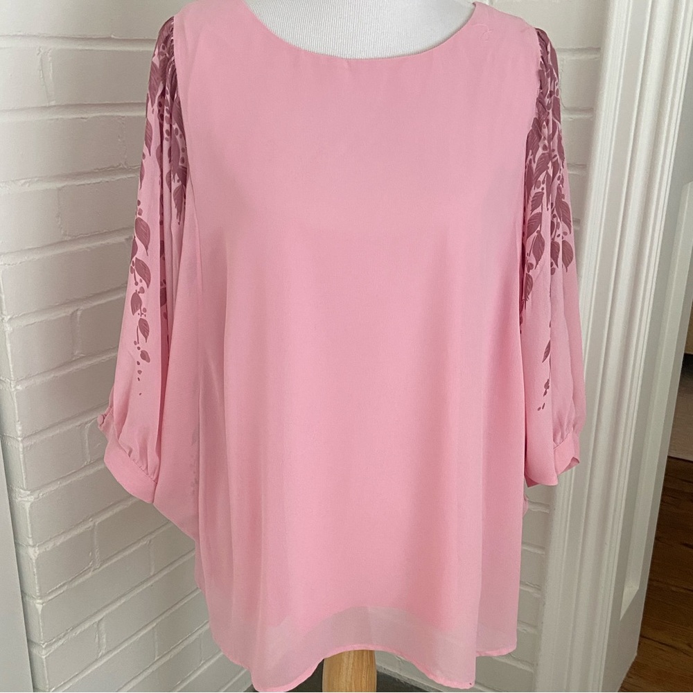 New-Womens Bob Mackie Pink/Burgundy Fancy Top Bat Wing Sleeves Size 1X